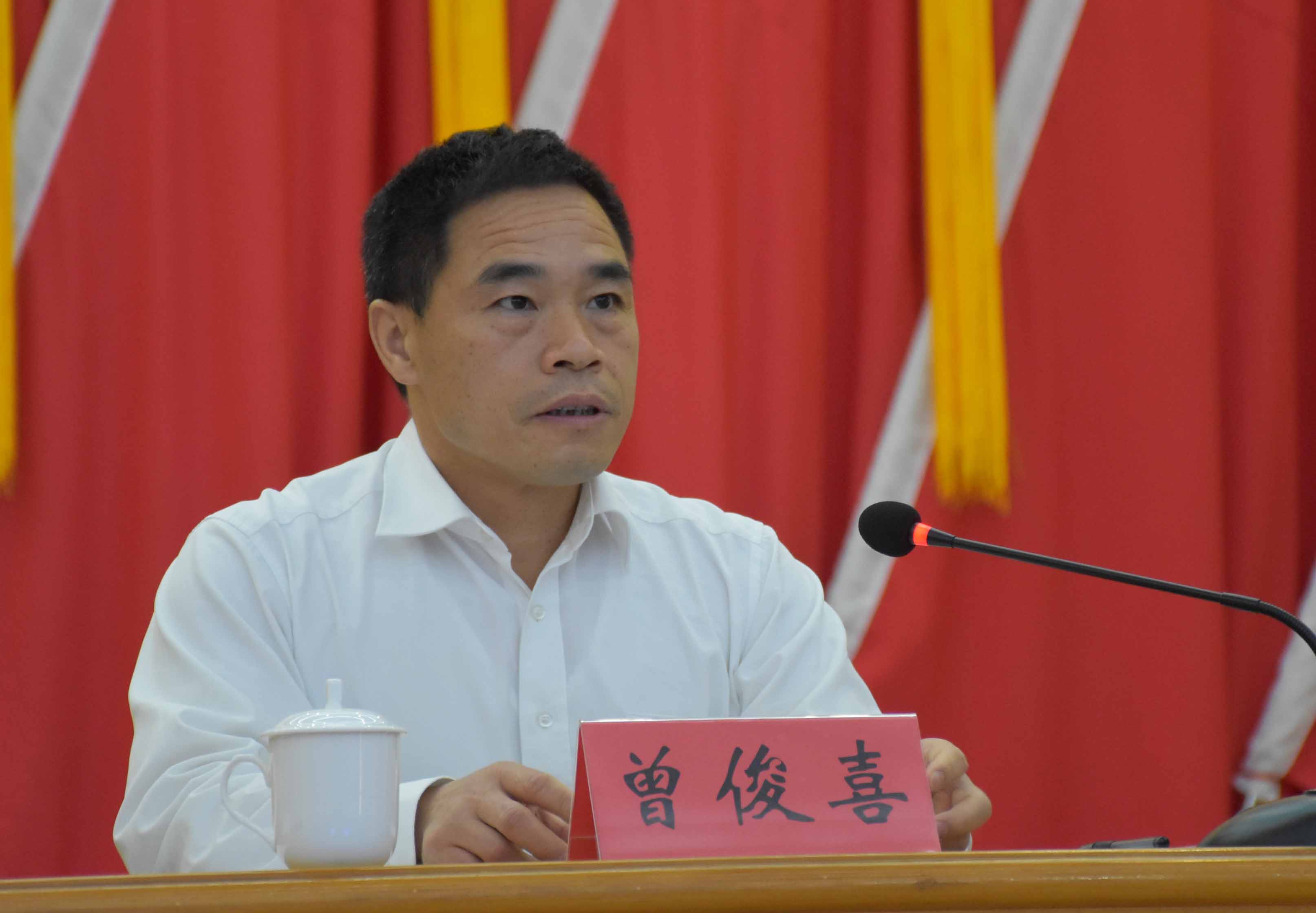 区委书记庄湃澍出席会议并讲话,区委副书记,区长曾俊喜主持会议.