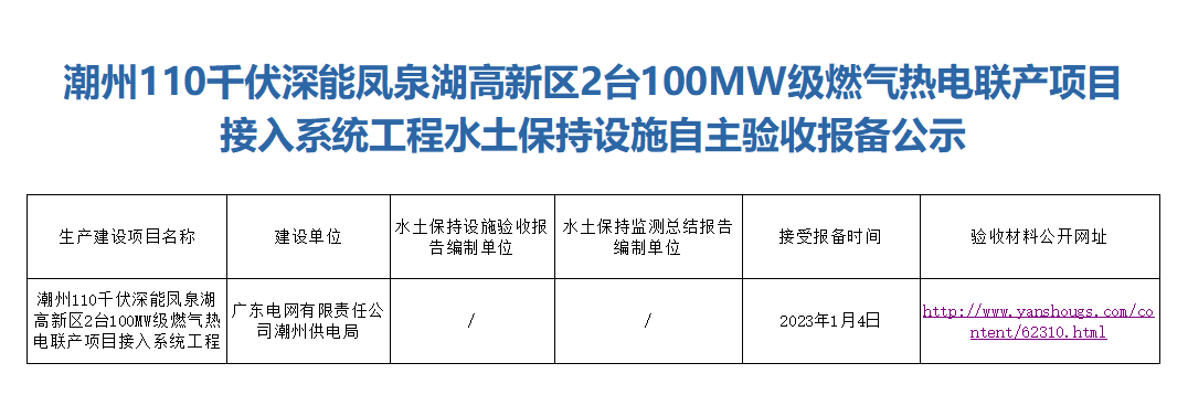 潮州110千伏深能凤泉湖高新区2台100MW级燃气热电联产项目接入系统工程水土保持设施自主验收报备公示.png